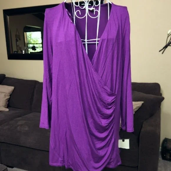 NWT Dana Buchman sz 1X purple draped front shirt - Picture 2 of 3